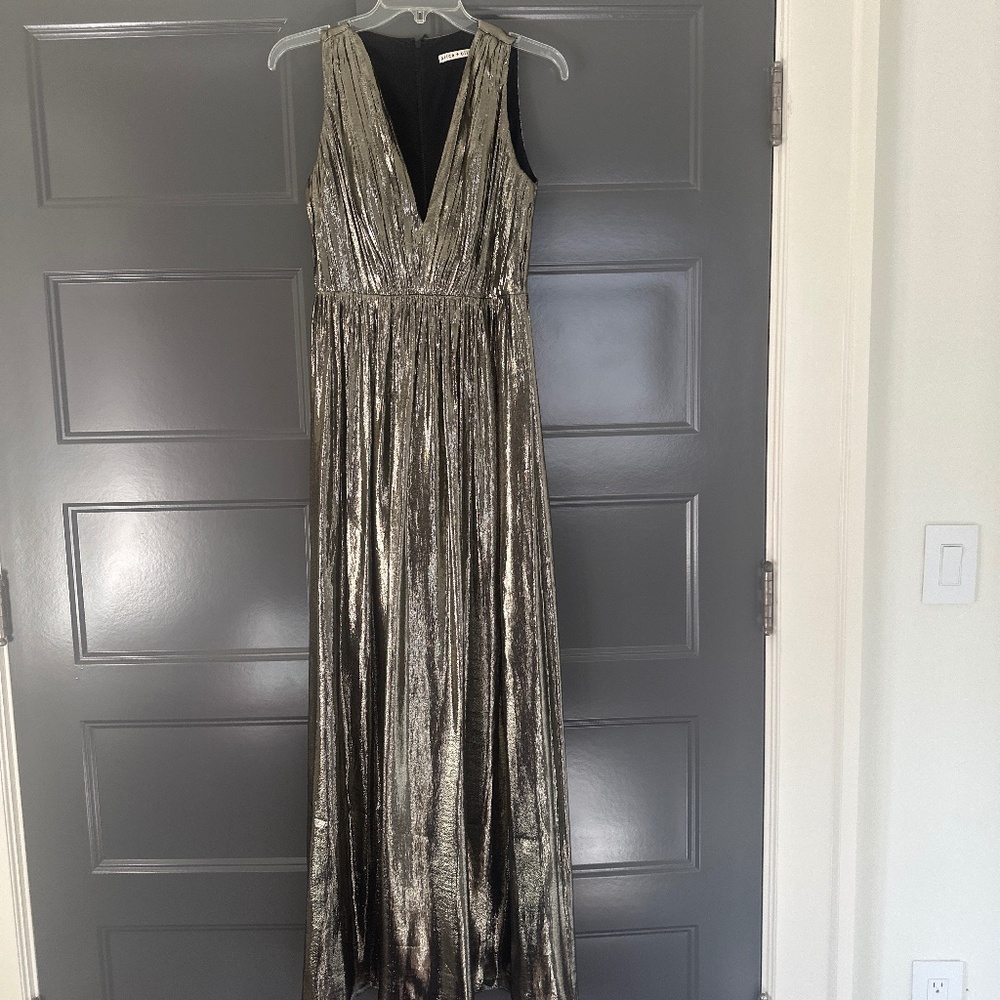 Alice & Olivia Gold Lame Goddess Gown